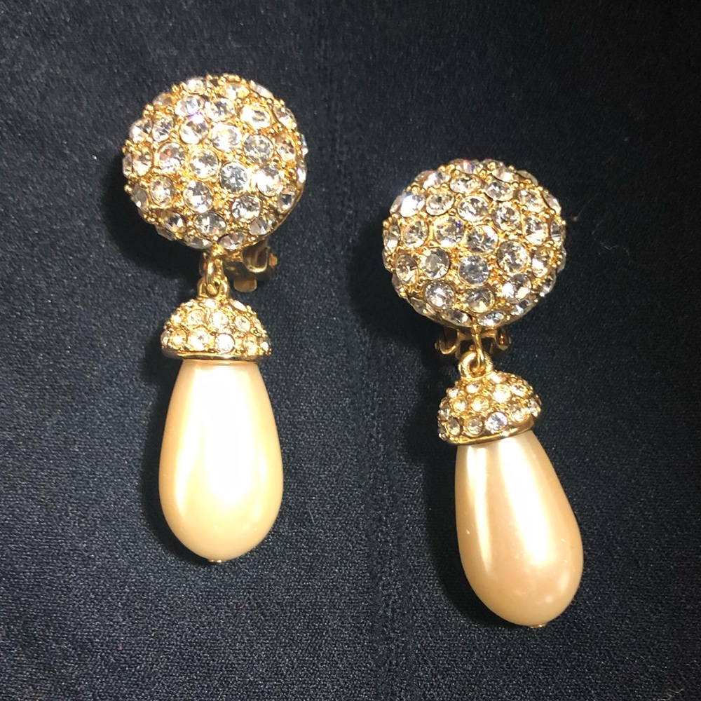Vintage St. John faux pearl/crystal earrings.
